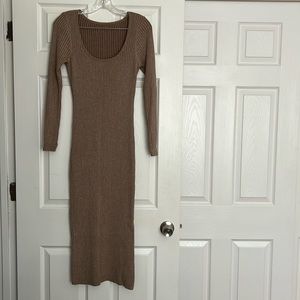 SHEIN Taupe Ribbed Midi Dress S